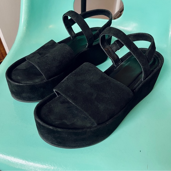 FURLA CAPRICCIO SLINGBACK BLACK PLATFORM SUEDE SANDALS - Picture 7 of 11